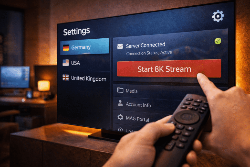 Strong 8K IPTV Interface und Server Stabilität